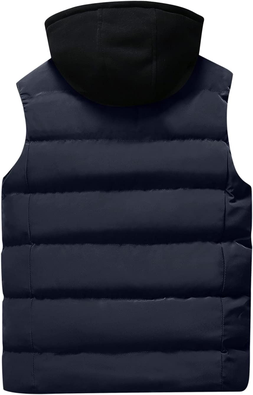 FSFA – Doudoune sans manches à capuche pour homme – Gilet chaud zippé color-block pour l’hiver