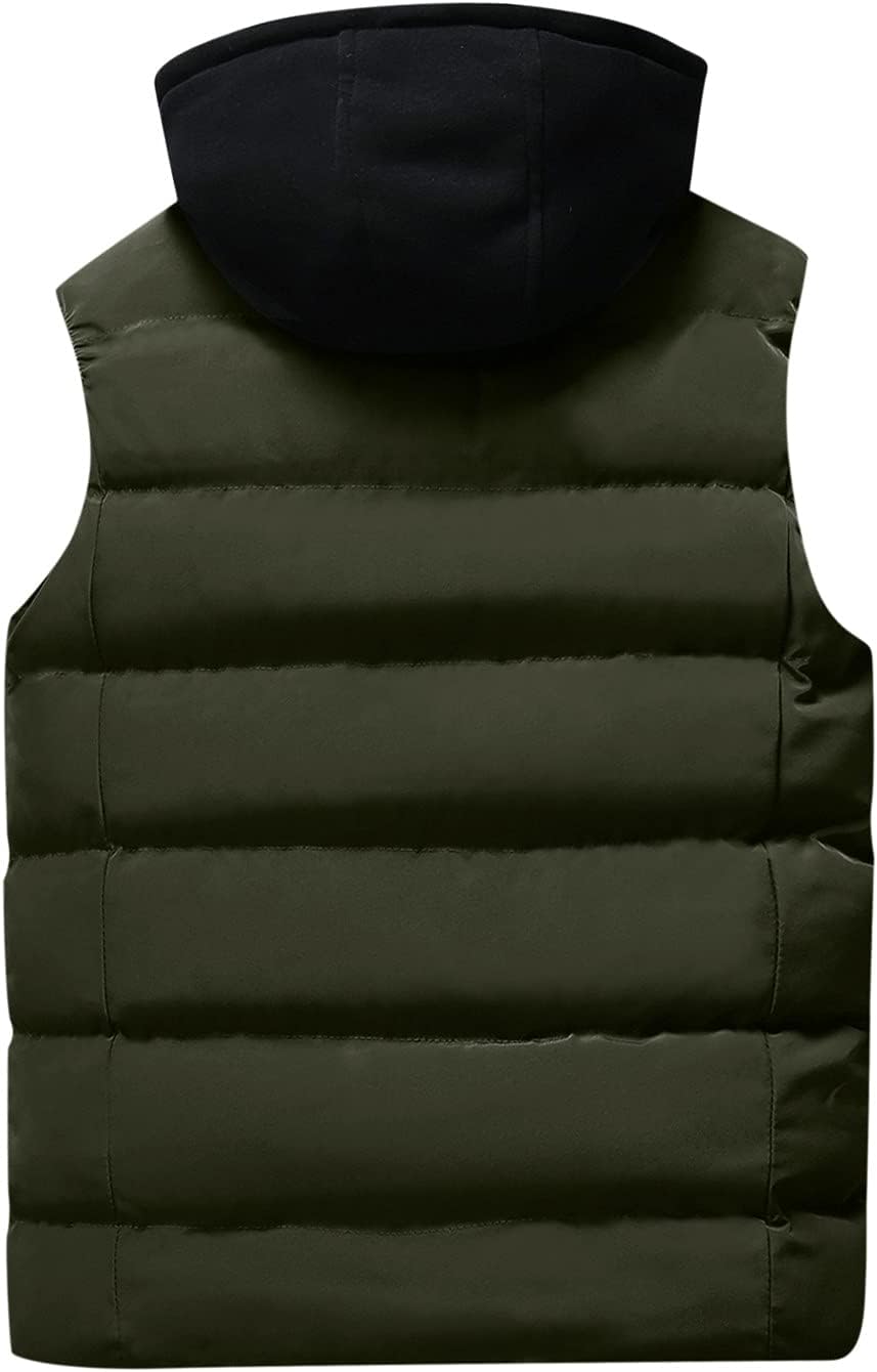 FSFA – Doudoune sans manches à capuche pour homme – Gilet chaud zippé color-block pour l’hiver