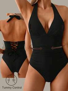 Maillot de bain dos nu à empiècement contrôle du ventre VELICYA