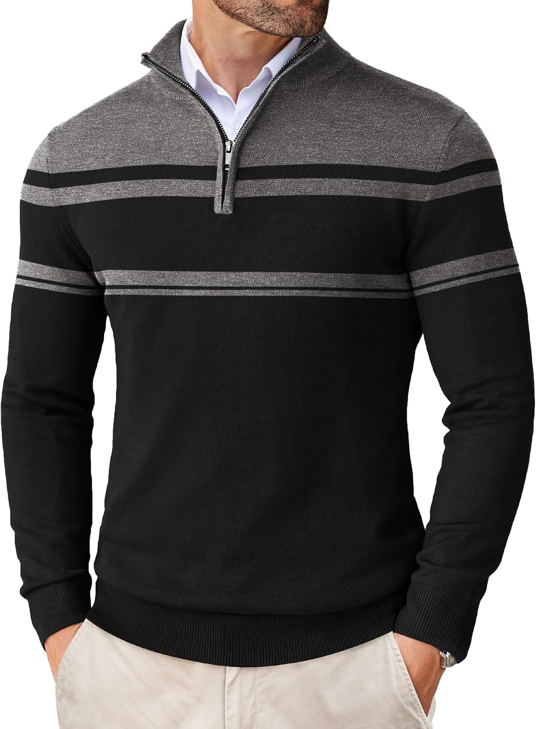 Pull homme COOFANDY en maille à col montant zippé