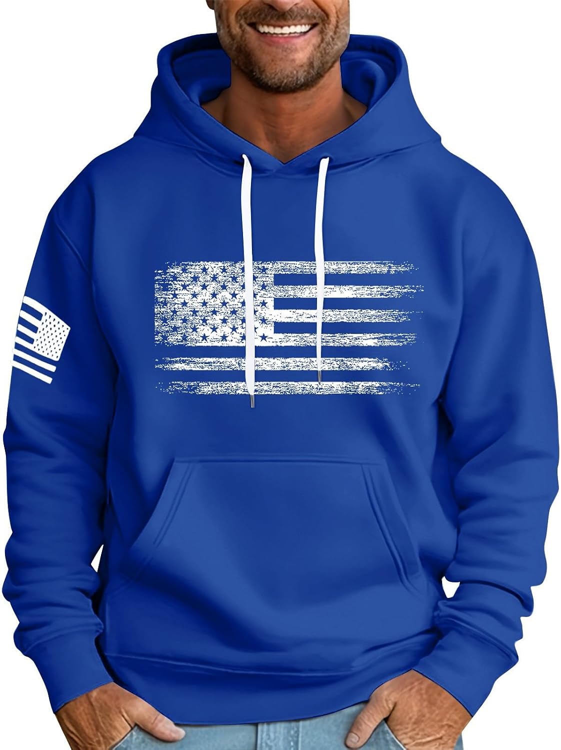 Sweat à capuche homme imprimé drapeau, style streetwear