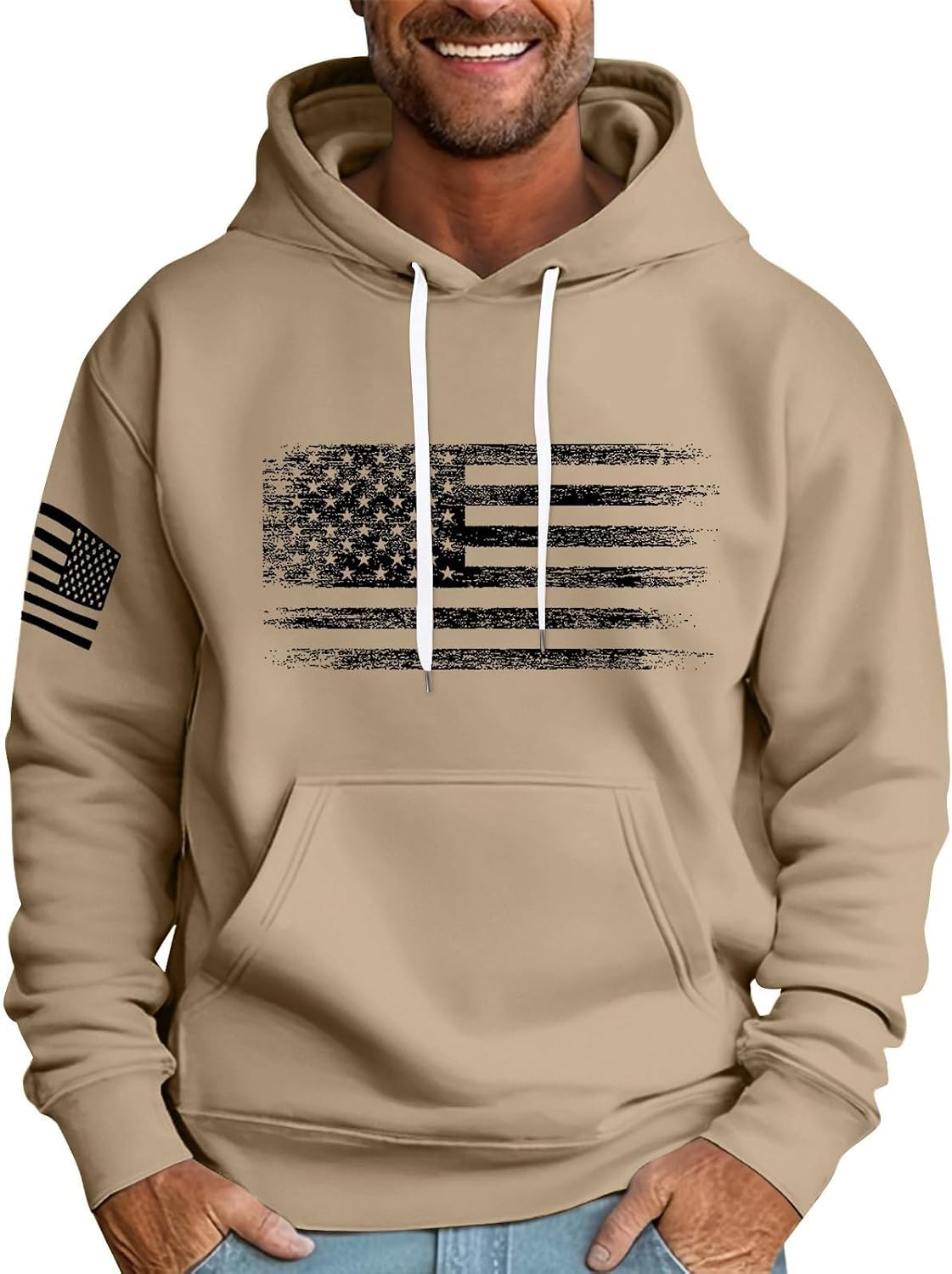 Sweat à capuche homme imprimé drapeau, style streetwear