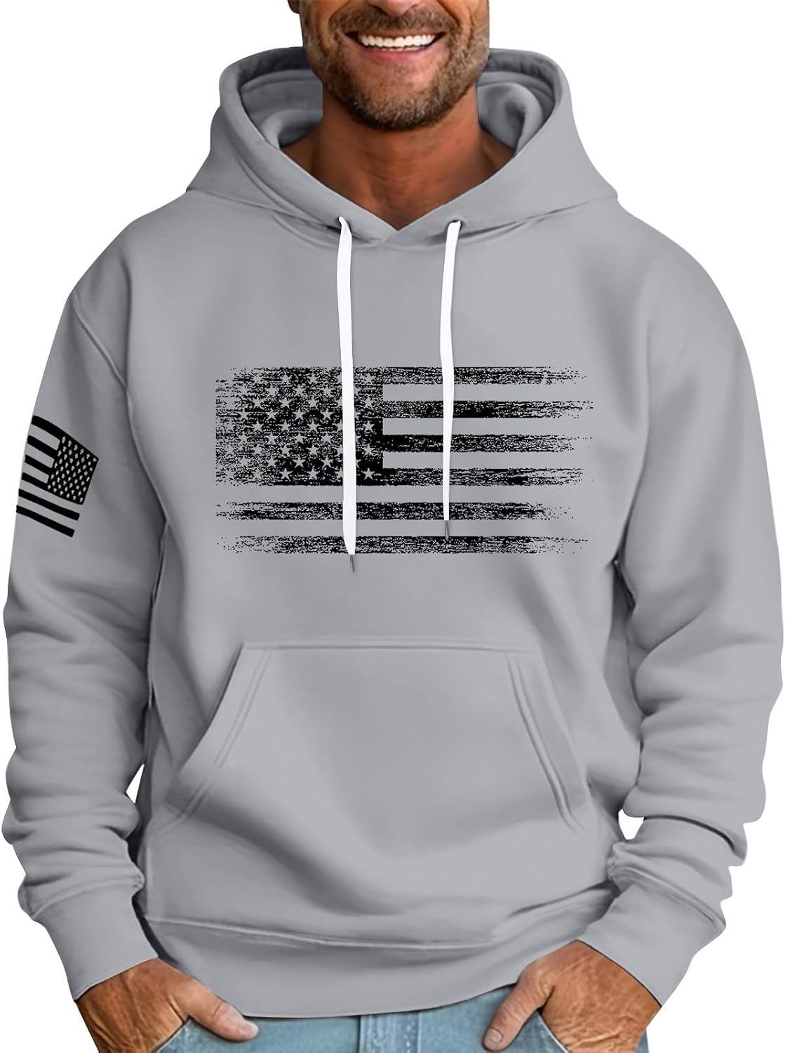 Sweat à capuche homme imprimé drapeau, style streetwear