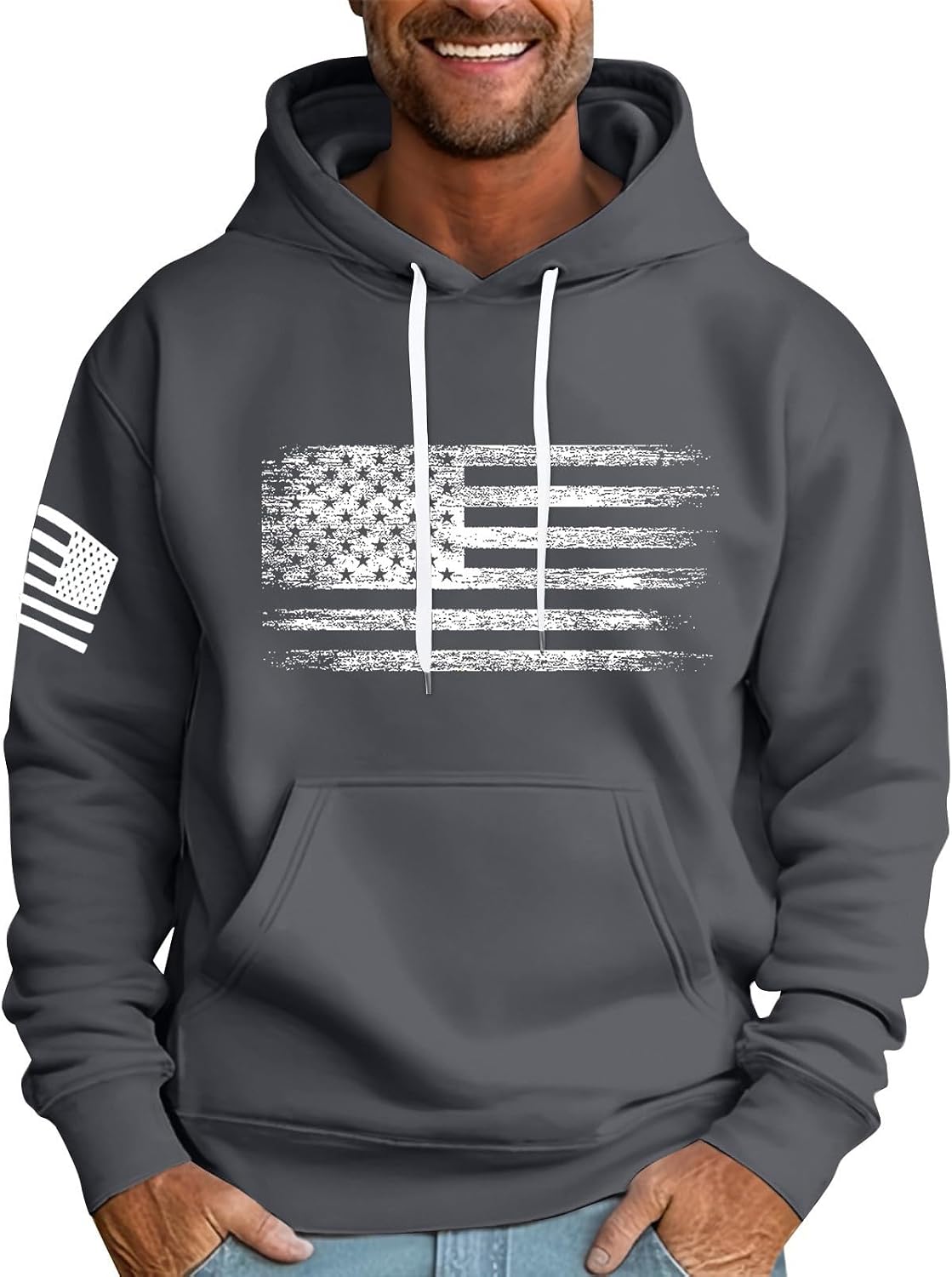 Sweat à capuche homme imprimé drapeau, style streetwear