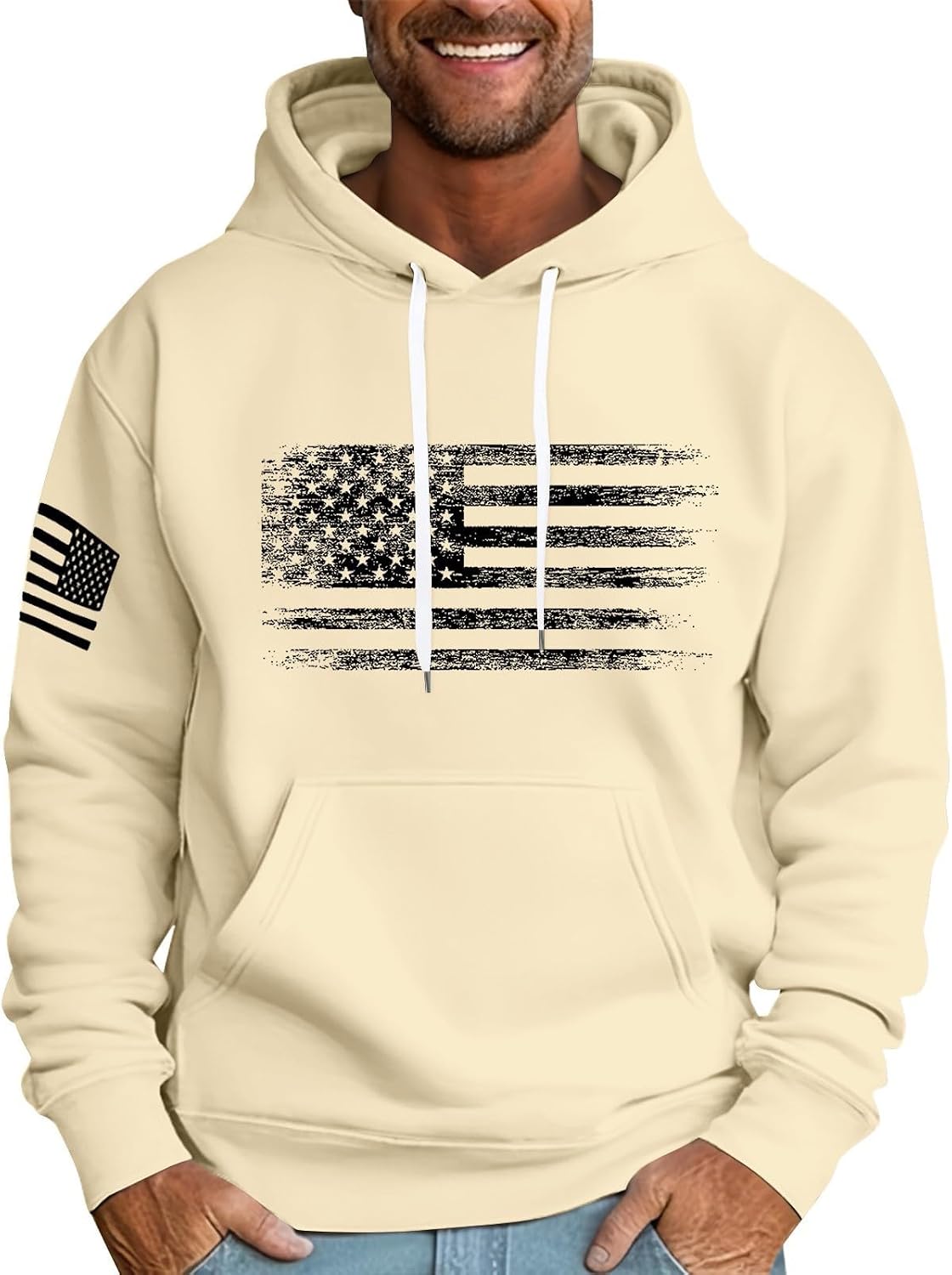 Sweat à capuche homme imprimé drapeau, style streetwear