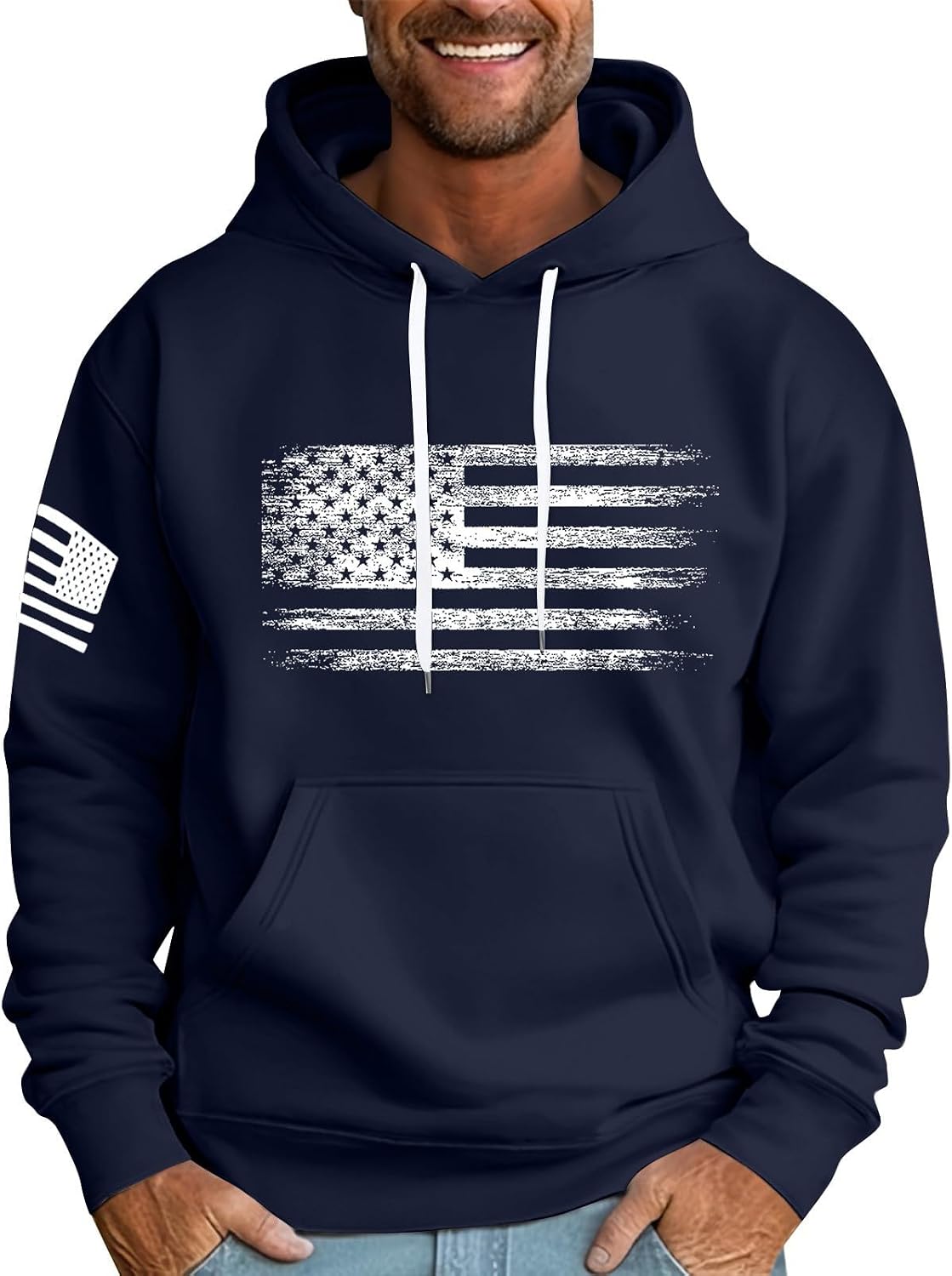 Sweat à capuche homme imprimé drapeau, style streetwear