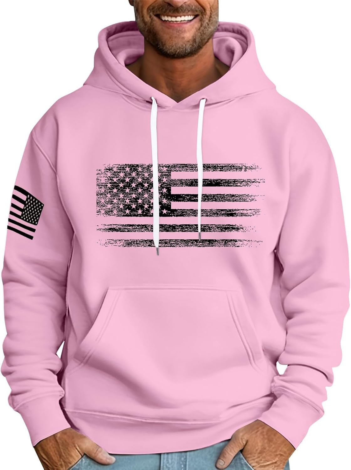 Sweat à capuche homme imprimé drapeau, style streetwear