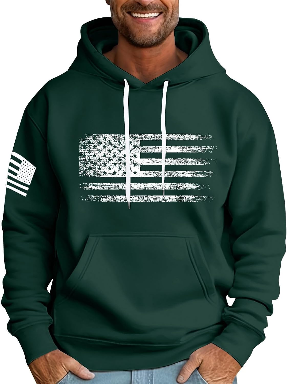 Sweat à capuche homme imprimé drapeau, style streetwear
