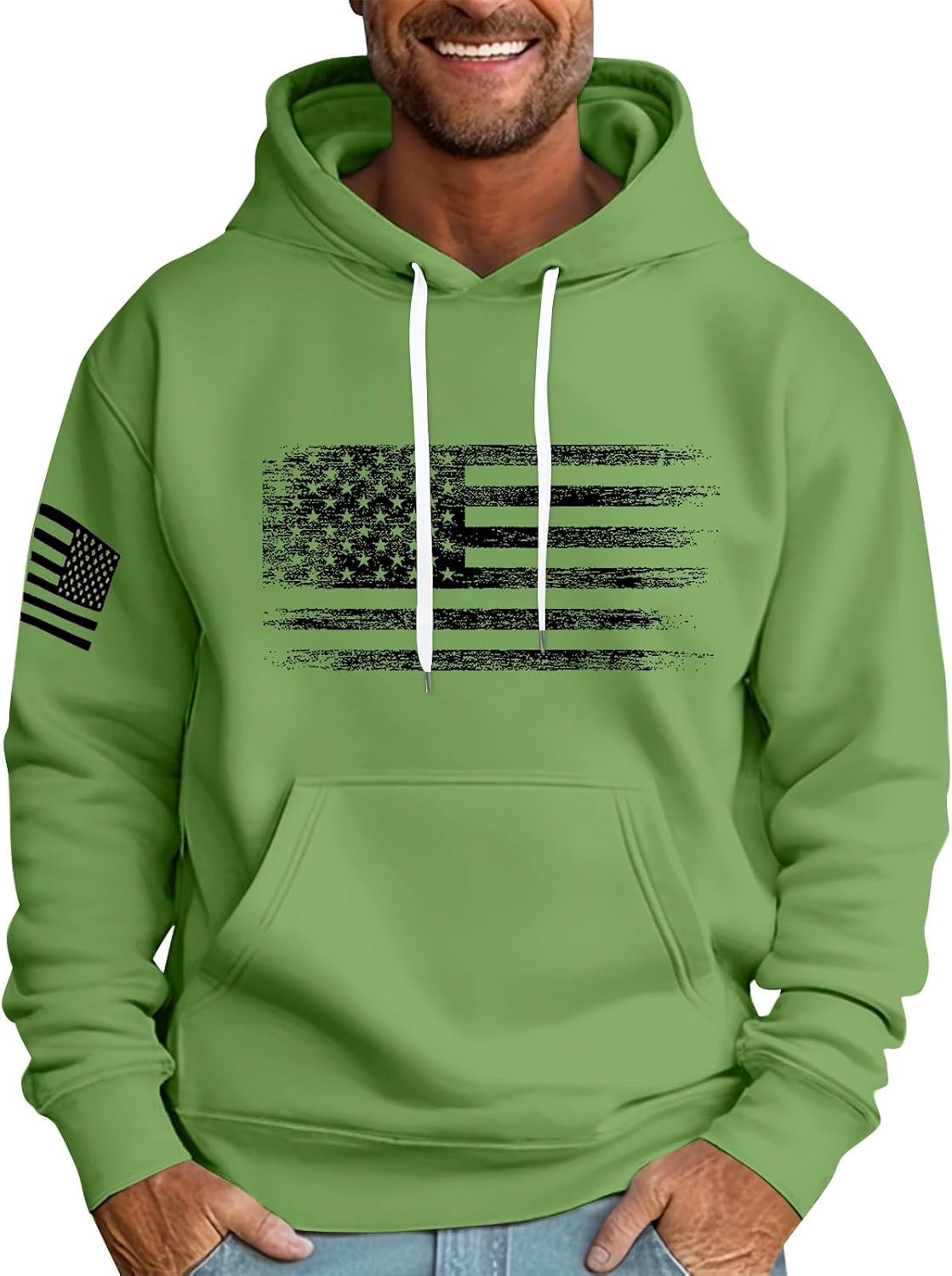 Sweat à capuche homme imprimé drapeau, style streetwear