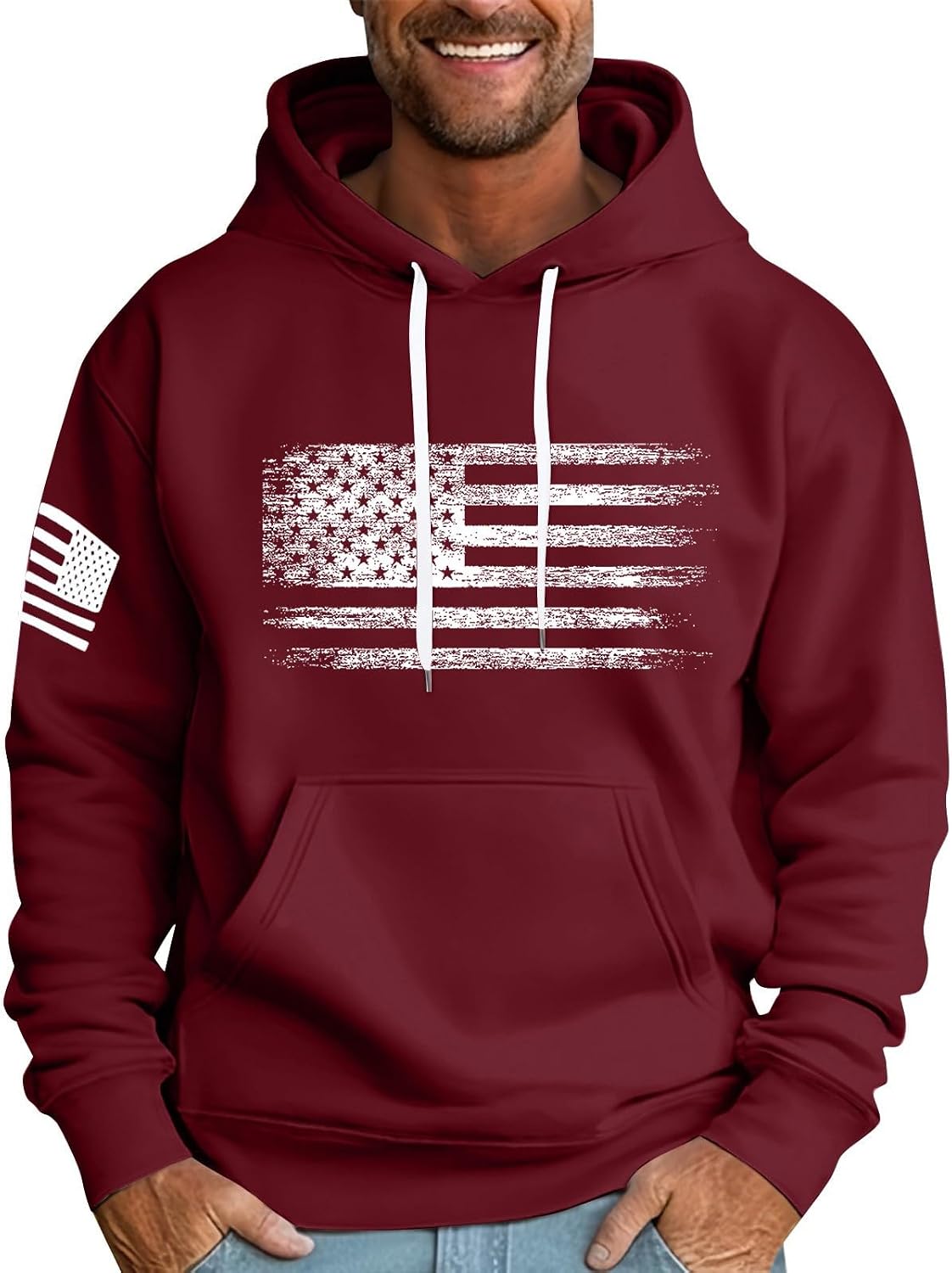 Sweat à capuche homme imprimé drapeau, style streetwear