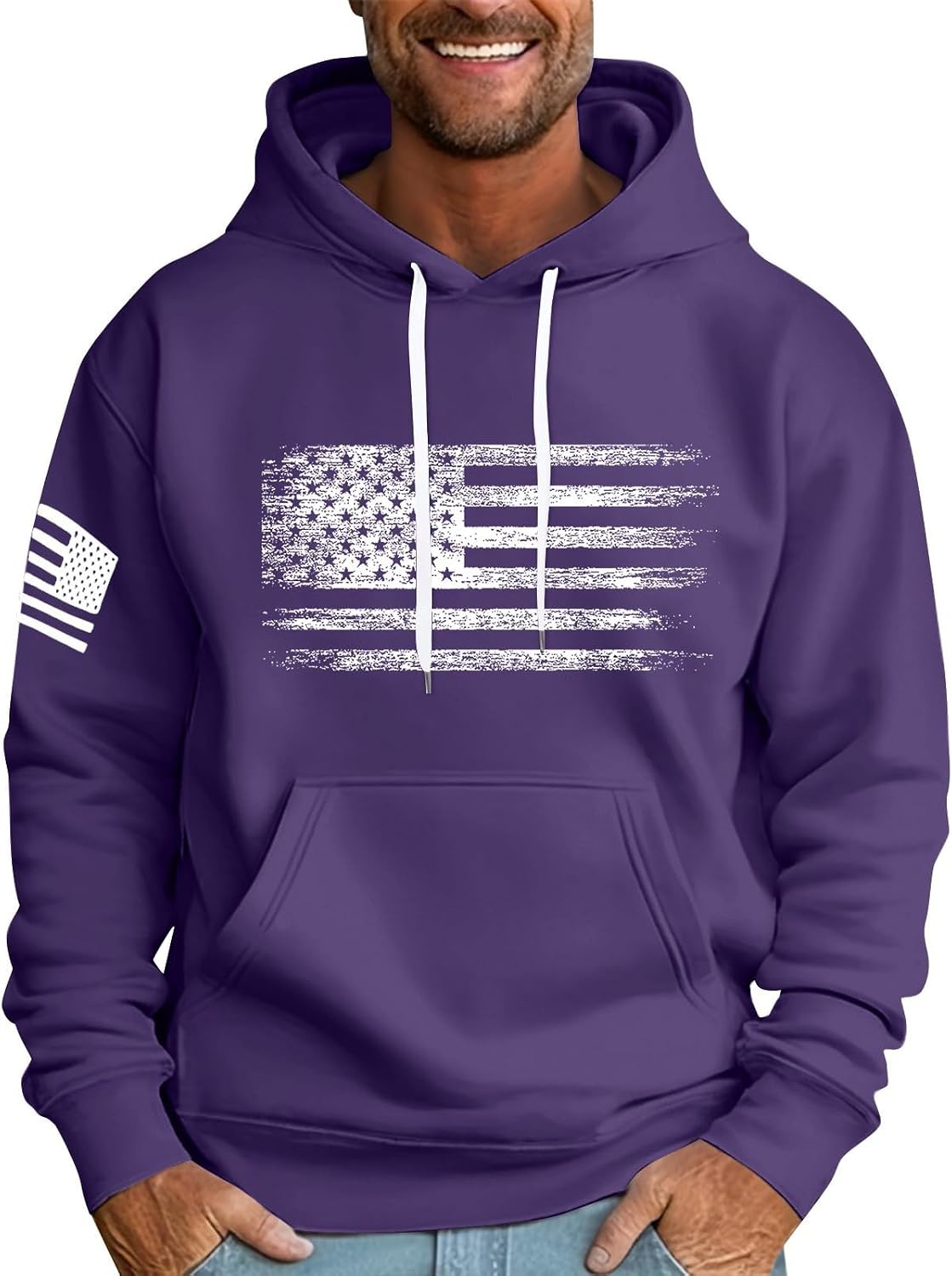Sweat à capuche homme imprimé drapeau, style streetwear