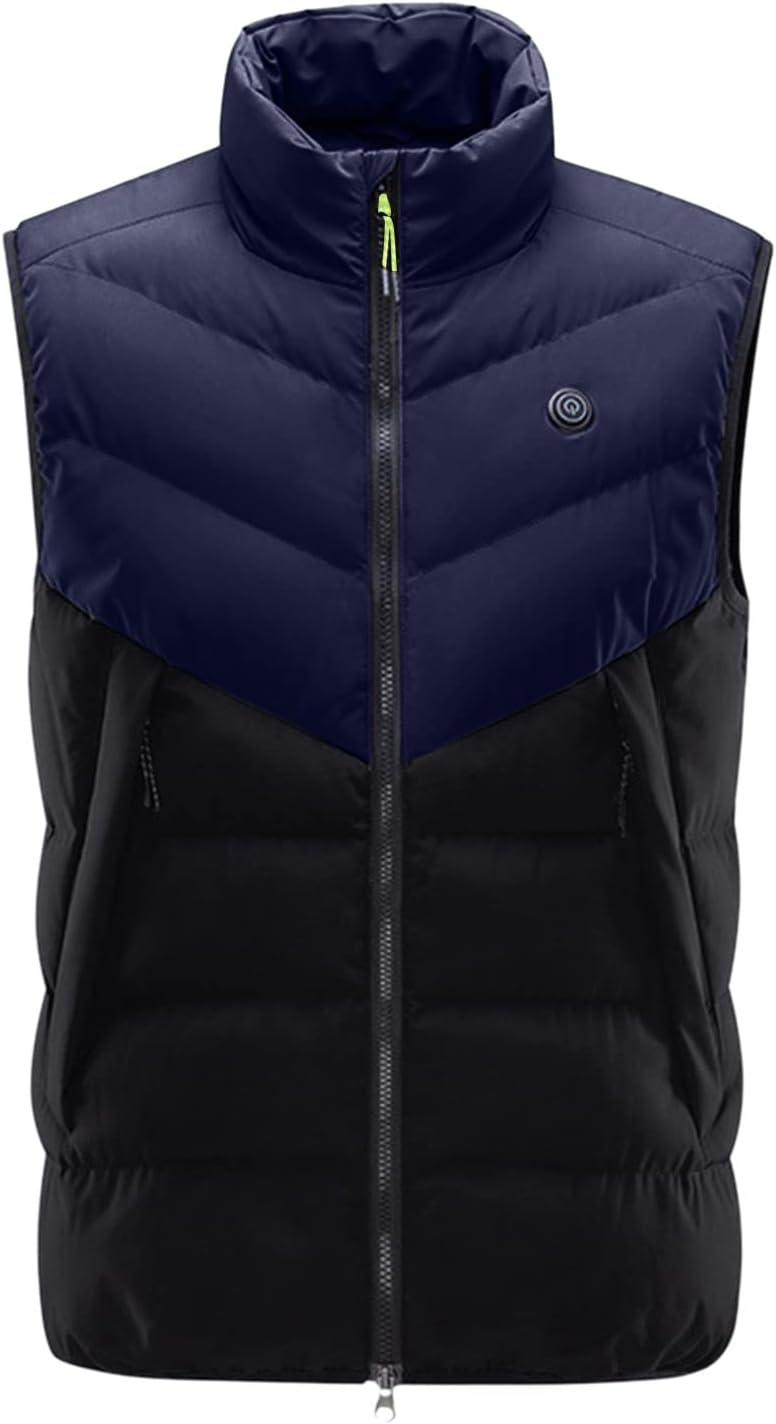 FSFA – Doudoune sans manches à capuche pour homme – Gilet chaud zippé color-block pour l’hiver