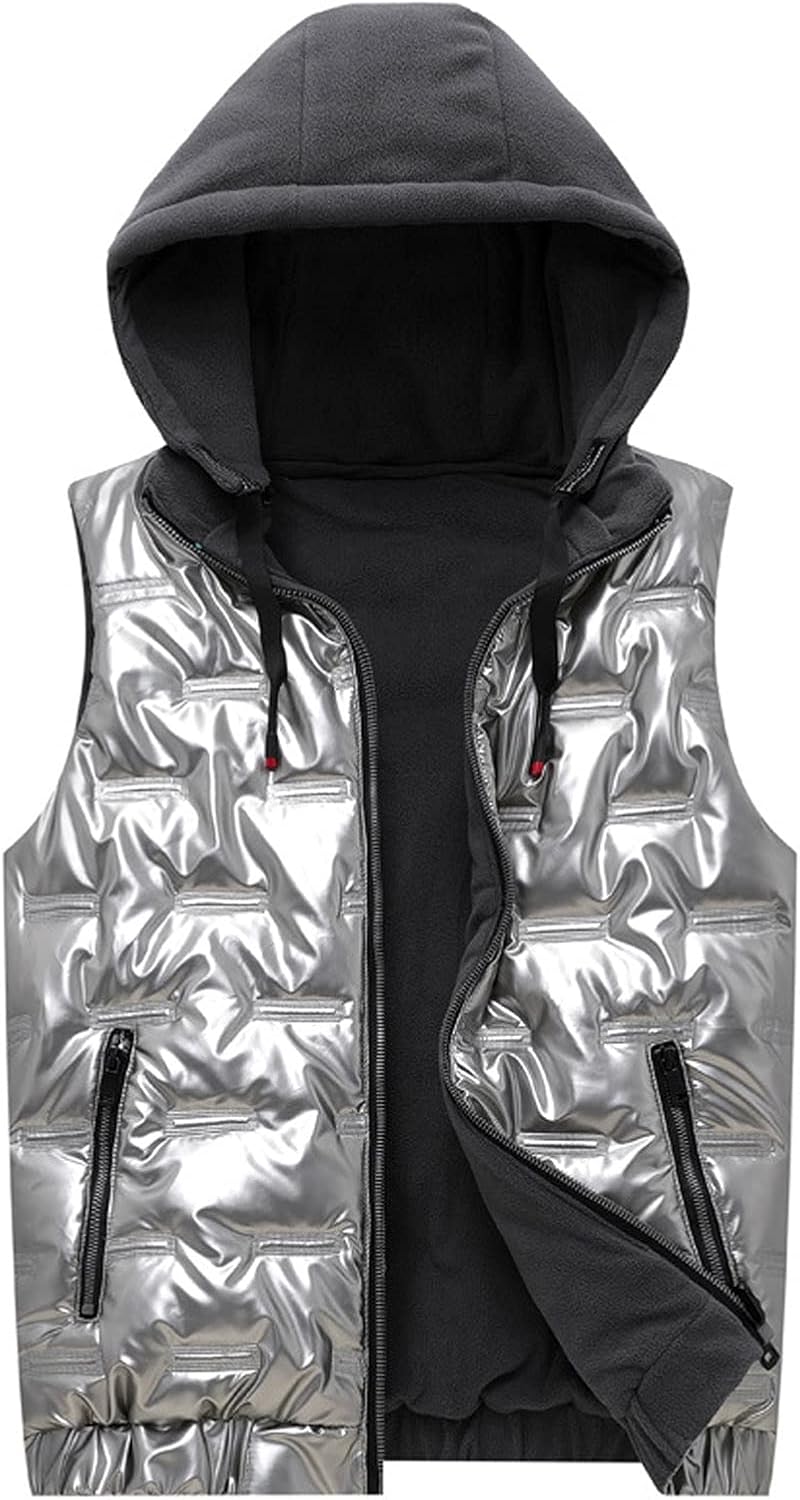 FSFA – Doudoune sans manches à capuche pour homme – Gilet chaud zippé color-block pour l’hiver