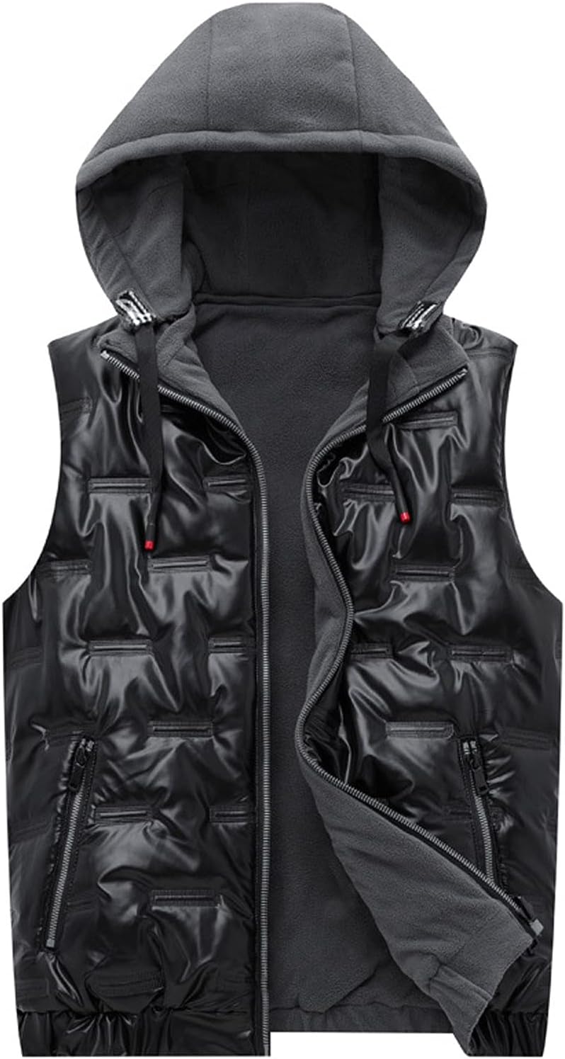 FSFA – Doudoune sans manches à capuche pour homme – Gilet chaud zippé color-block pour l’hiver