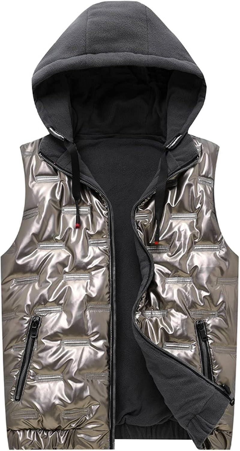 FSFA – Doudoune sans manches à capuche pour homme – Gilet chaud zippé color-block pour l’hiver