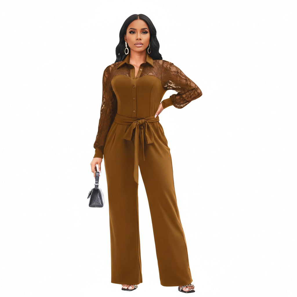 Acelyn – Combinaison élégante en dentelle pour femme, manches bouffantes et pantalon large