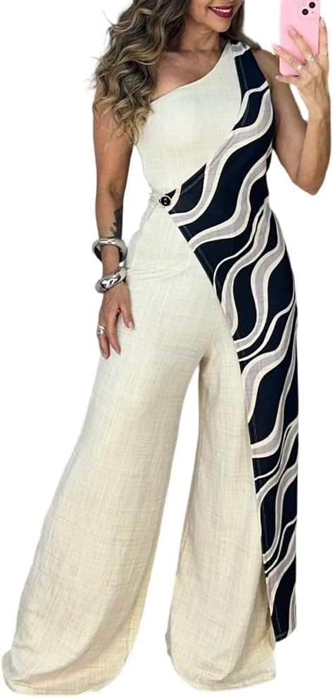 ✨ CHICME – Combinaison femme épaules dénudées, pantalon large et poches – style vacances chic
