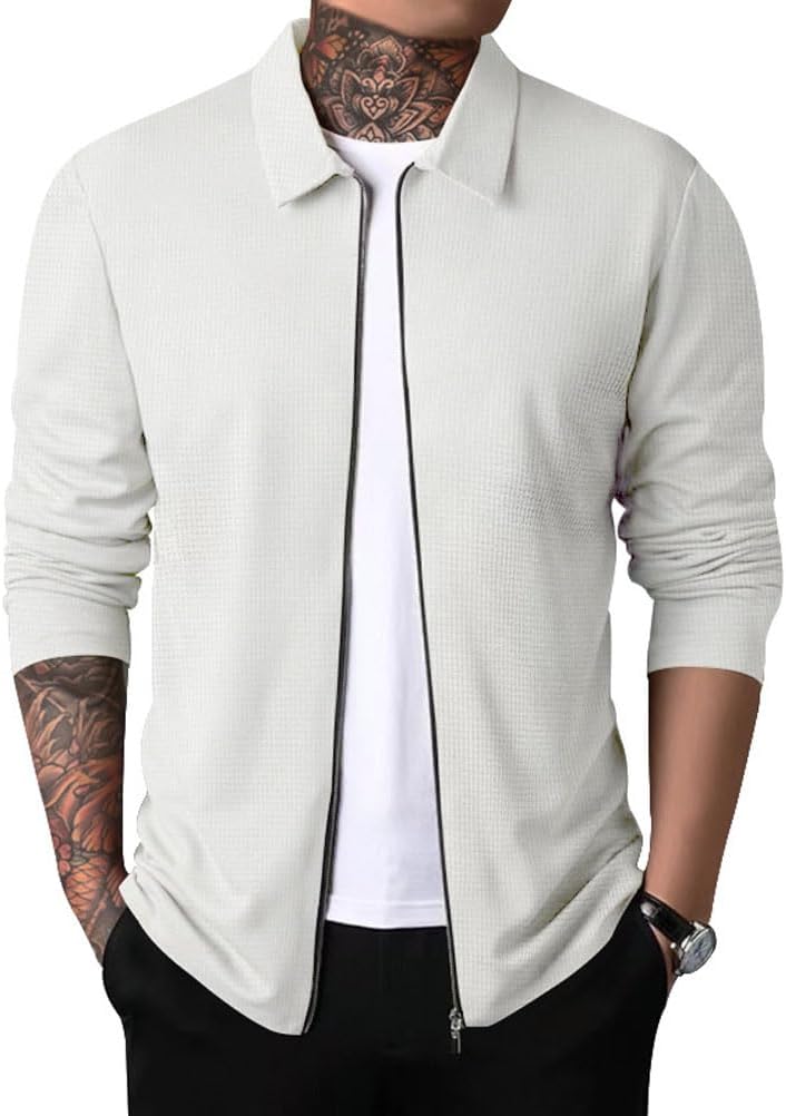Cardigan zippé homme à revers, style casual d’automne