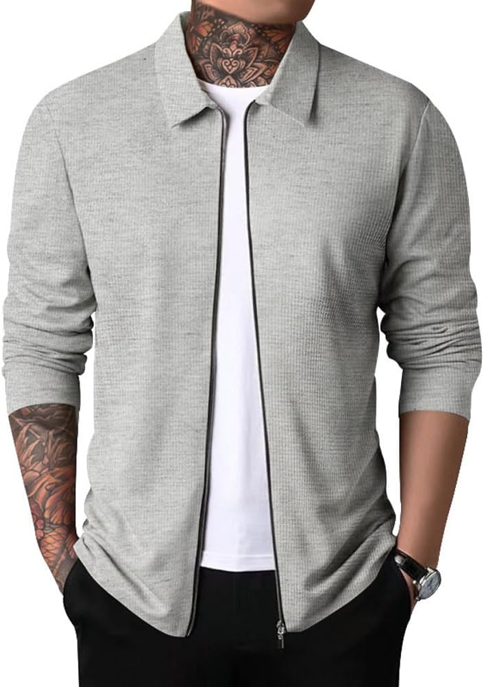 Cardigan zippé homme à revers, style casual d’automne