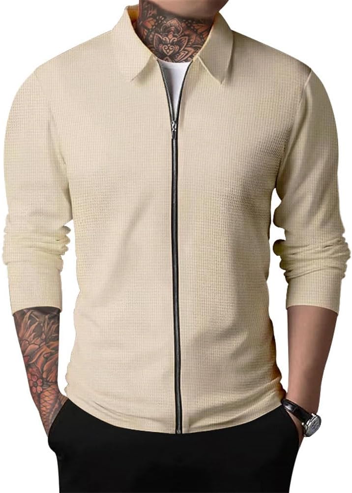 Cardigan zippé homme à revers, style casual d’automne