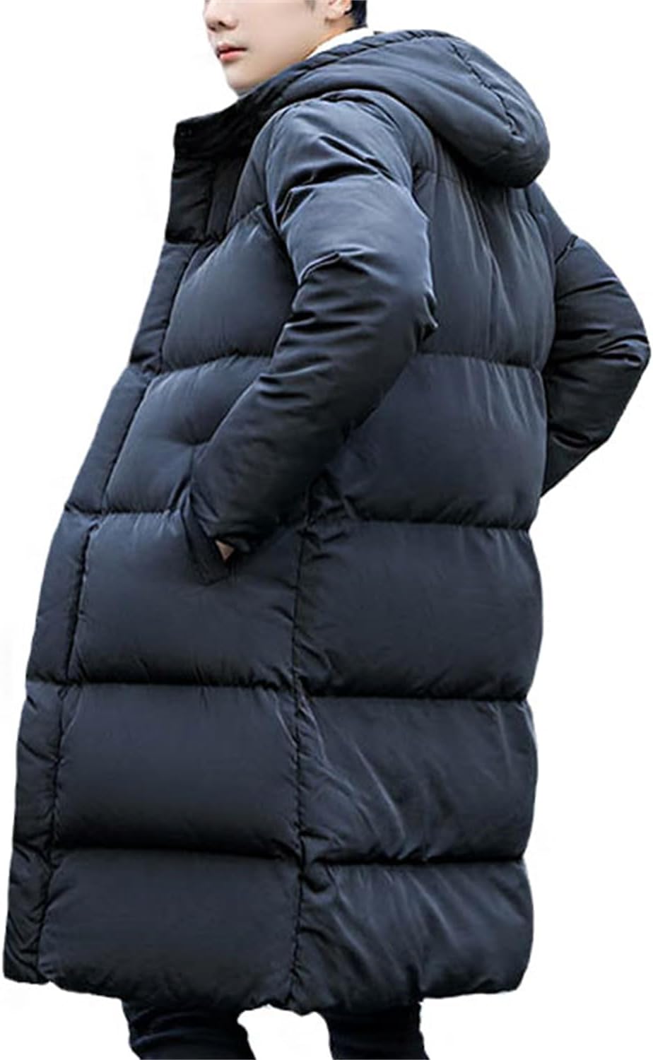 tinetill – Manteau long en duvet pour homme – Doudoune chaude matelassée à capuche et veste thermique d’hiver