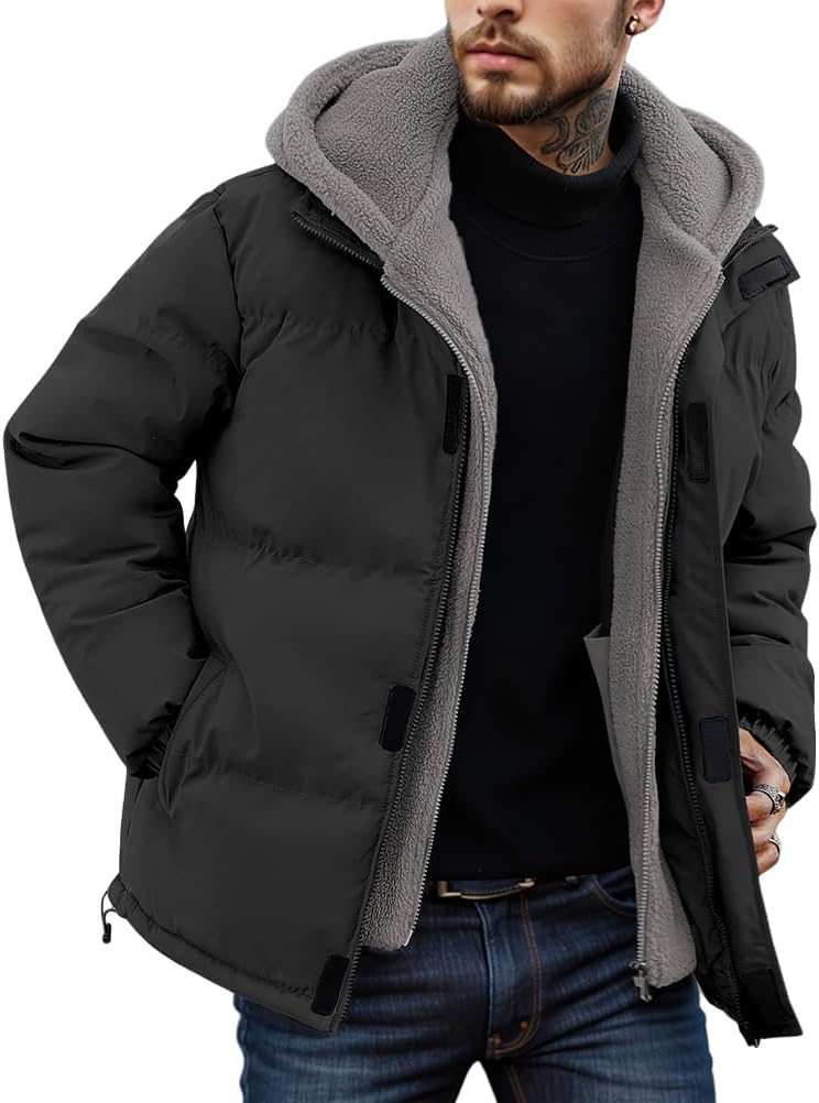 Doudoune Homme Hiver à Capuche – Blouson Matelassé Slim Fit Style Bomber & Moto