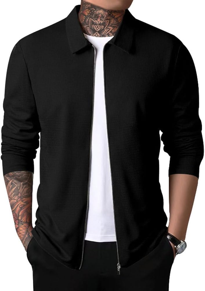 Cardigan zippé homme à revers, style casual d’automne