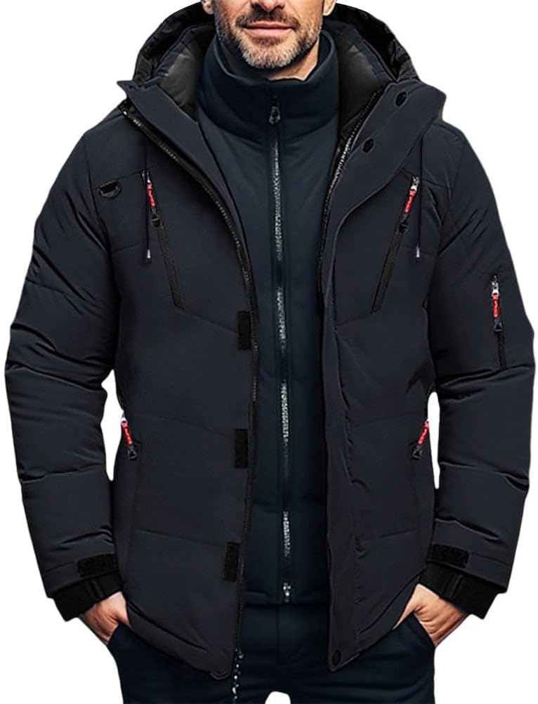 Oanviso – Blouson matelassé à capuche pour homme – Veste aviateur rembourrée et chaude pour l’hiver