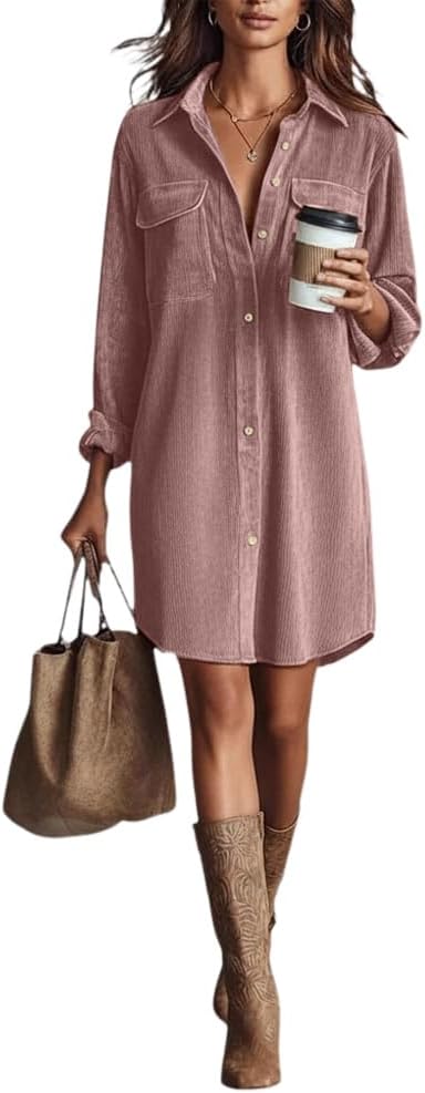 Robe chemise Minetom en velours côtelé à manches longues