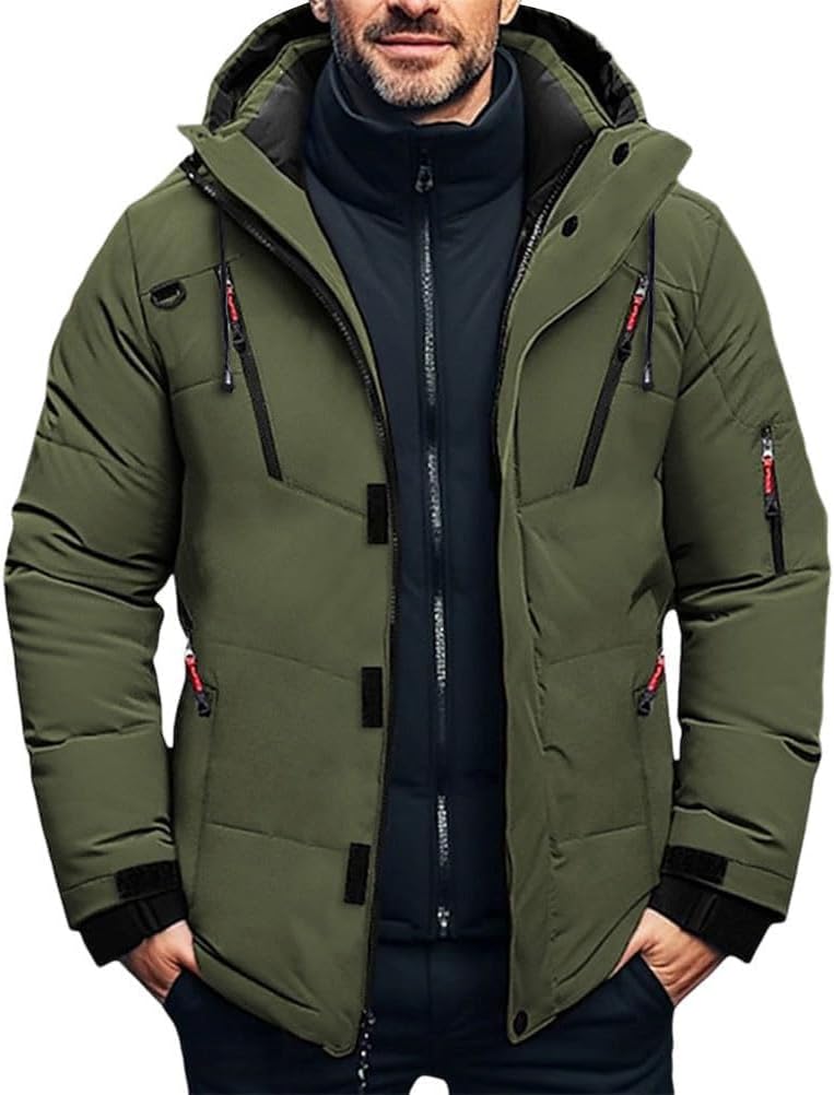 Oanviso – Blouson matelassé à capuche pour homme – Veste aviateur rembourrée et chaude pour l’hiver