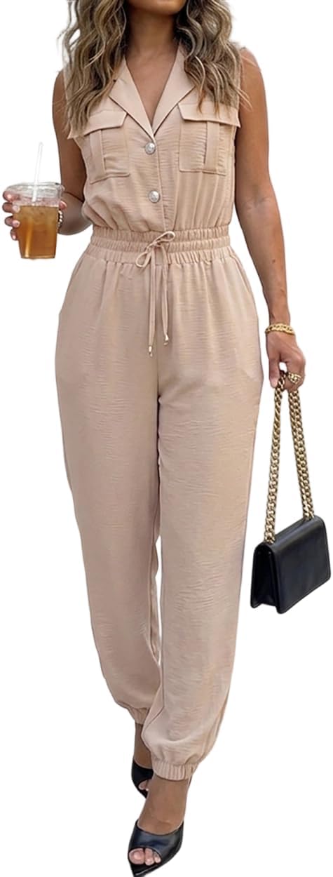 🖤 Nouvelle Collection 2026 CHICME – Combinaison Cargo Femme Noire, Col à Revers, Taille Haute & Poches