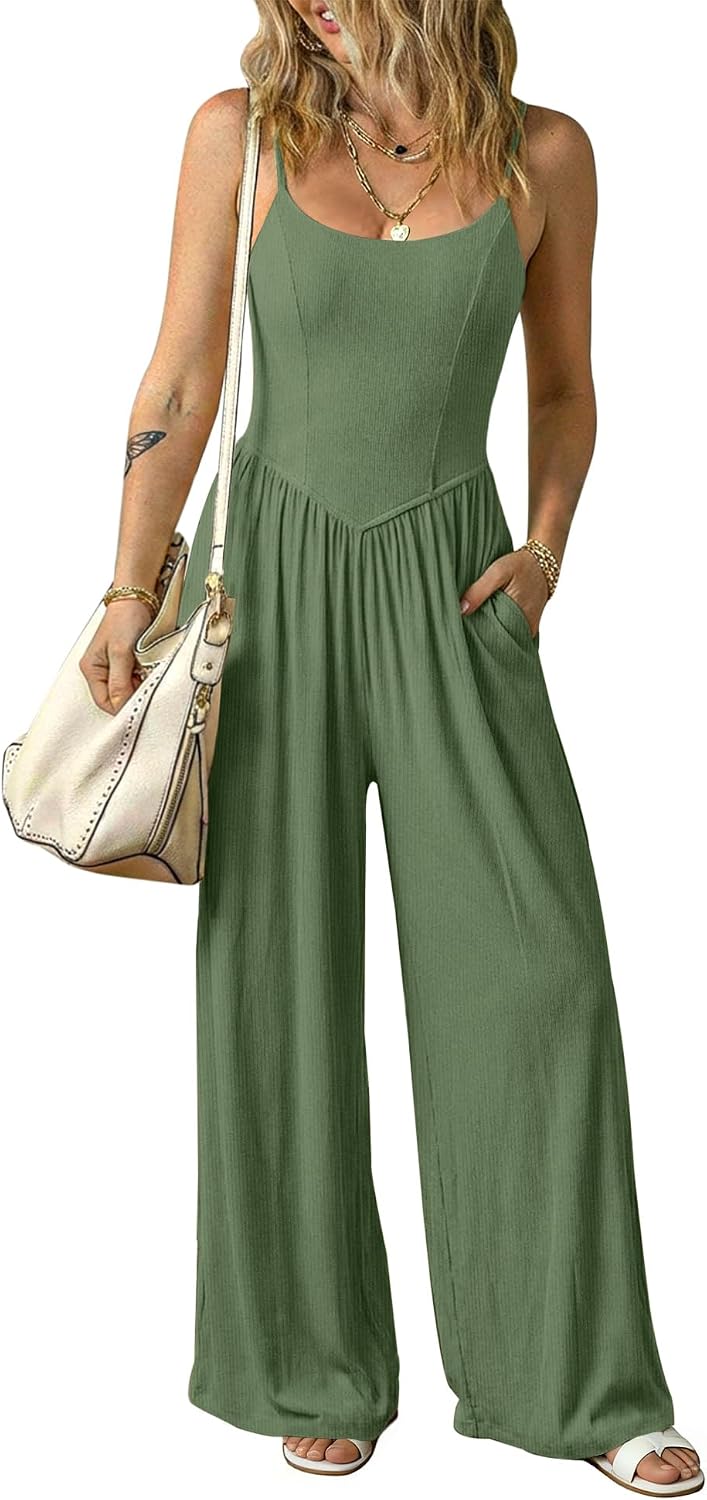 Relipop – Combinaison femme à bretelles fines, dos nu et pantalon large – Casual chic