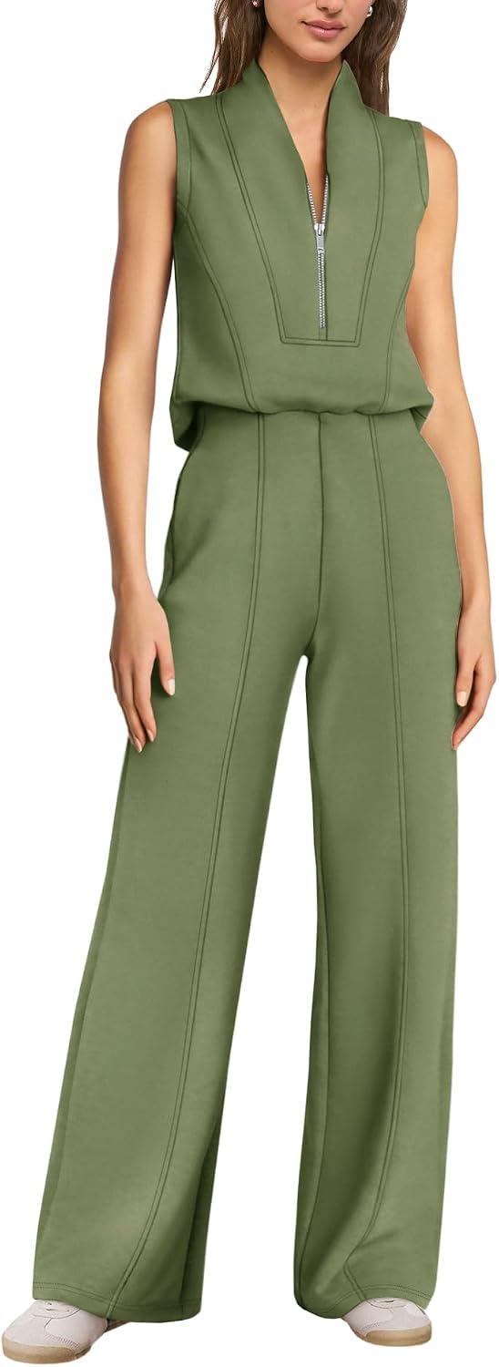 SENSERISE – Combinaison Femme de Voyage à Jambes Larges, Demi-Zip & Coupe Décontractée Chic