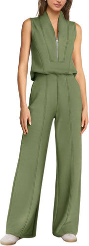 SENSERISE – Combinaison Femme de Voyage à Jambes Larges, Demi-Zip & Coupe Décontractée Chic