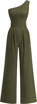 KIRUNDO – Combinaison femme élégante asymétrique, taille froncée et pantalon large avec poches