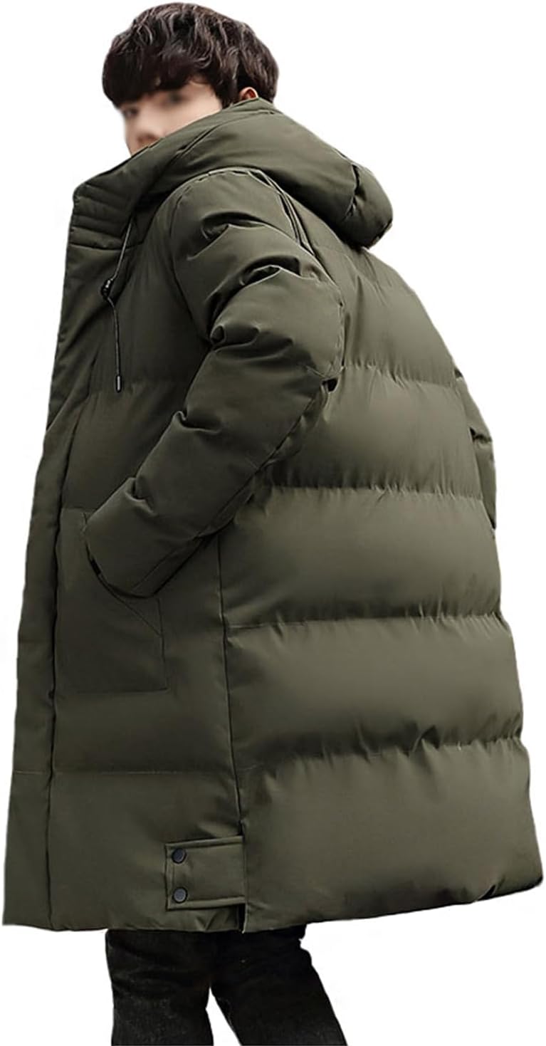 tinetill – Manteau long en duvet pour homme – Doudoune chaude matelassée à capuche et veste thermique d’hiver