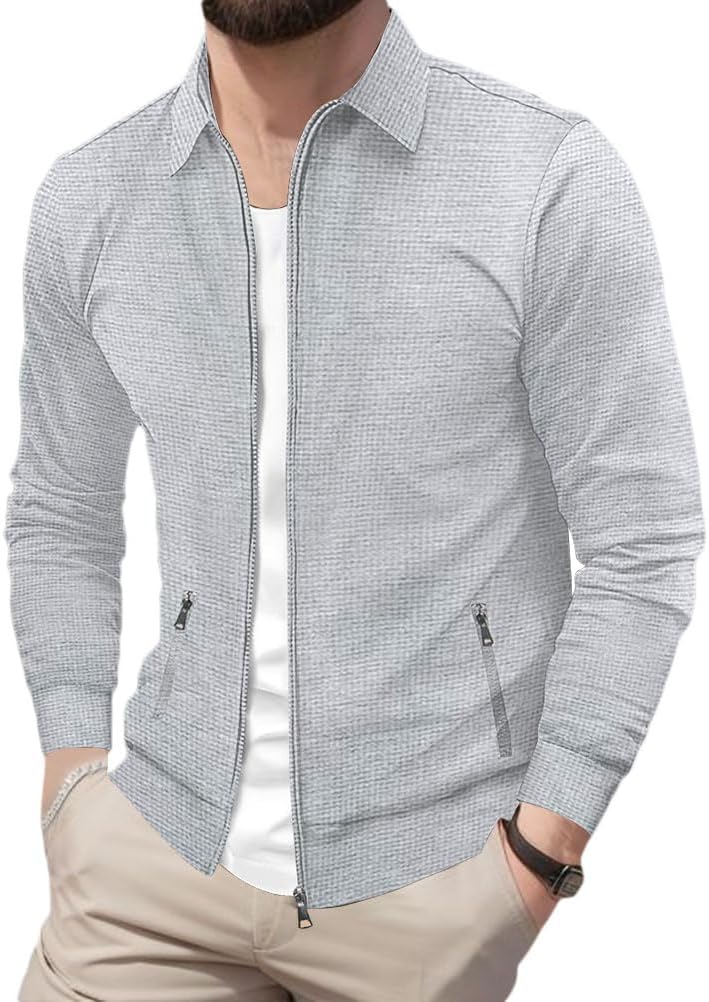 Cardigan zippé homme à revers, style casual d’automne