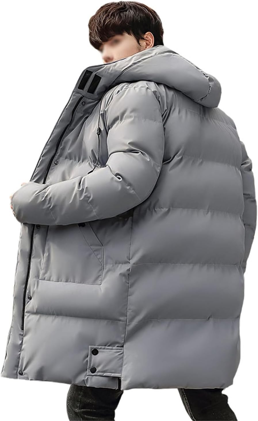 tinetill – Manteau long en duvet pour homme – Doudoune chaude matelassée à capuche et veste thermique d’hiver