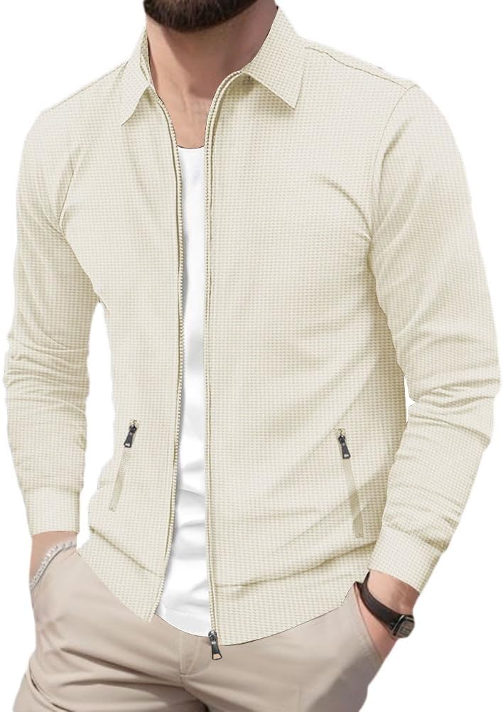 Cardigan zippé homme à revers, style casual d’automne