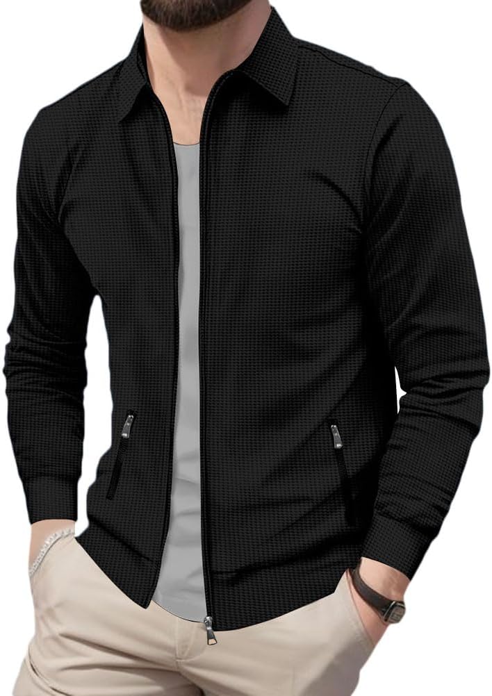 Cardigan zippé homme à revers, style casual d’automne