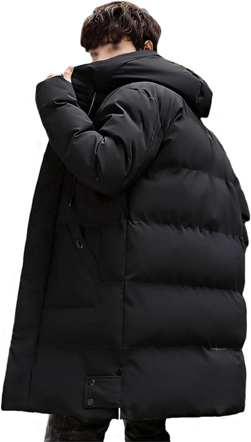 tinetill – Manteau long en duvet pour homme – Doudoune chaude matelassée à capuche et veste thermique d’hiver