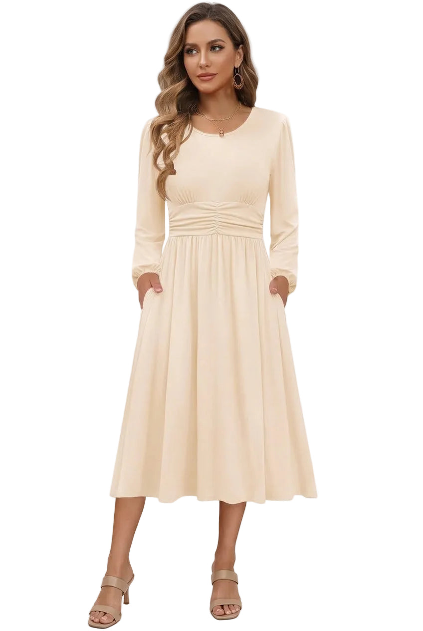 Robe midi Zeagoo à manches longues et col rond