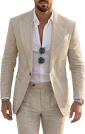 Costume 2 pièces en lin pour homme, tenue de mariage estivale, veste et pantalon