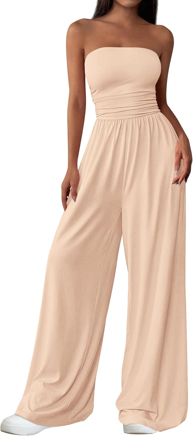 PRETTYGARDEN – Combinaison Femme Bustier Sans Bretelles, Taille Haute & Pantalon Large – Chic Vacances