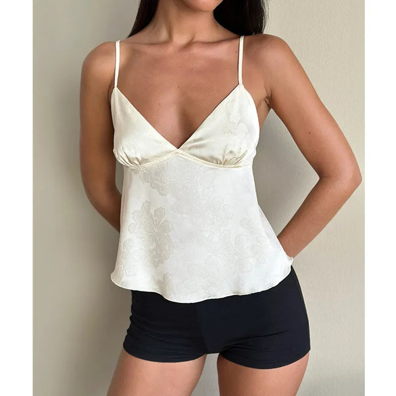 ✨ Caraco Femme en Satin – Crop Top à Bretelles Fines, Dos Nu & Style Streetwear Chic