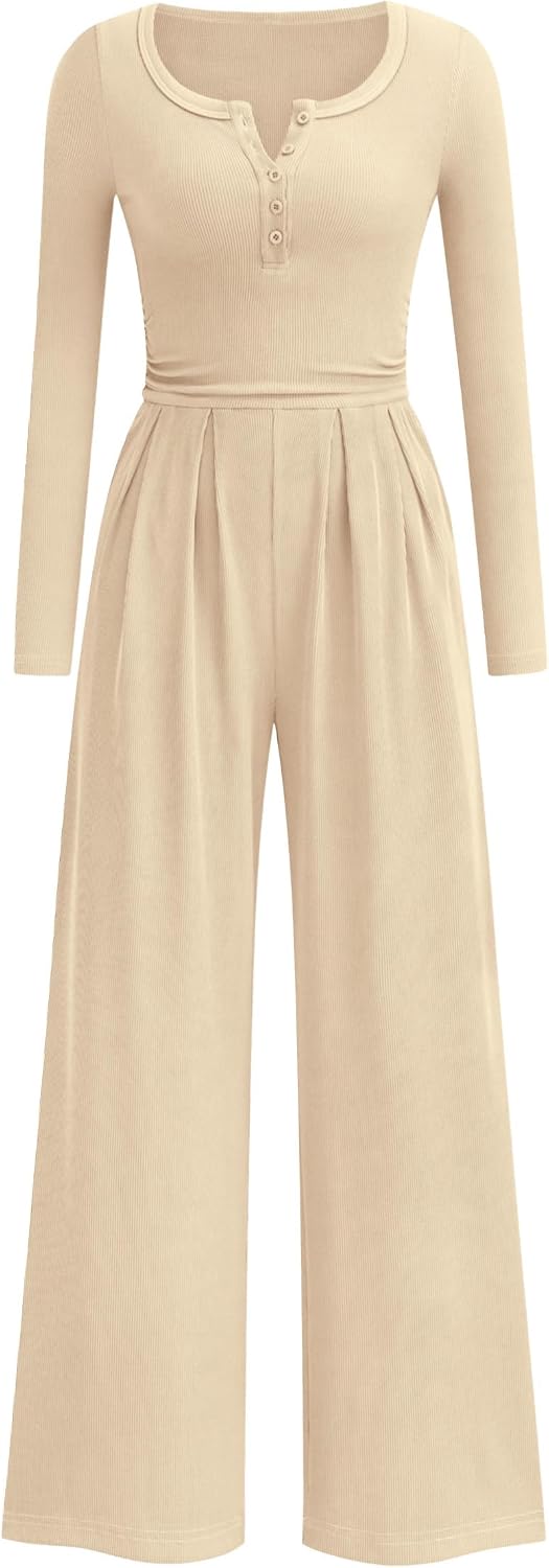 PRETTYGARDEN – Combinaison Palazzo Femme à Manches Longues, Taille Froncée & Poches