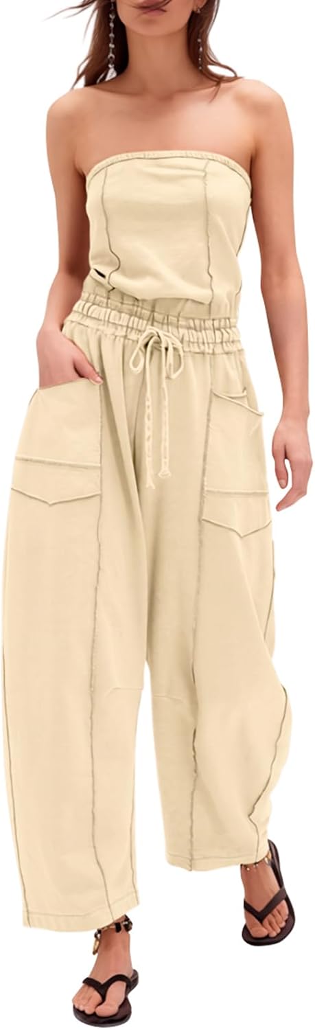 Sexyasasii – Combinaison bustier sans bretelles pour femme, taille haute ajustable et jambes tonneau