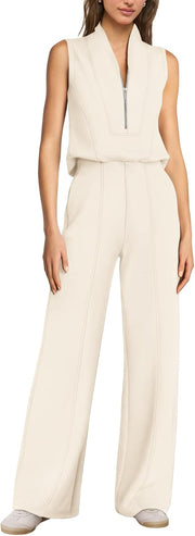SENSERISE – Combinaison Femme de Voyage à Jambes Larges, Demi-Zip & Coupe Décontractée Chic