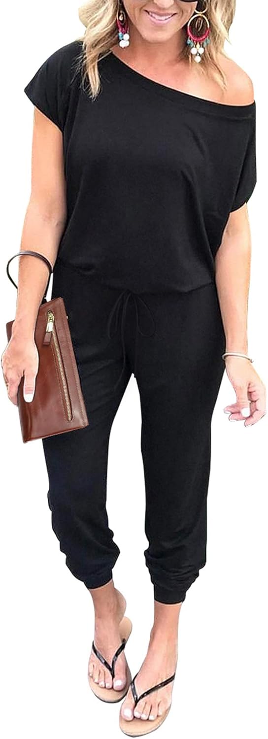 🖤 PRETTYGARDEN – Combinaison Femme à Épaules Dénudées, Taille Élastique & Coupe Décontractée