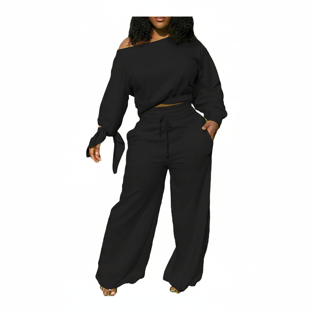 SexyCherry – Ensemble femme 2 pièces épaules dénudées, sweat & pantalon de jogging à cordon – Casual chic